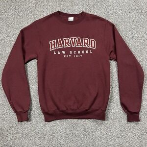 Harvard Law School Sweatshirt Mens S Dark Red Embroidered Fleece Crew Neck